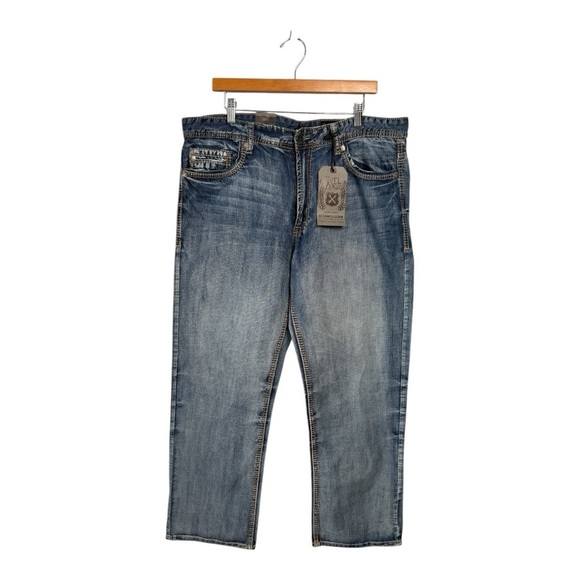 Axel Jeans Treadwell Relaxed Straight Fit Men’s Embellished Faded JeanNew 38 X32 - Picture 1 of 16